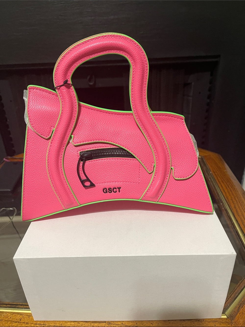Neon-Trim Pink Top-Handle Satchel